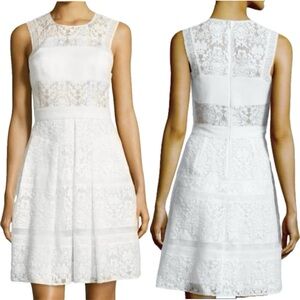 Rebecca Taylor White Silk Layered Effect Floral Lace Combo Dress - Size 8